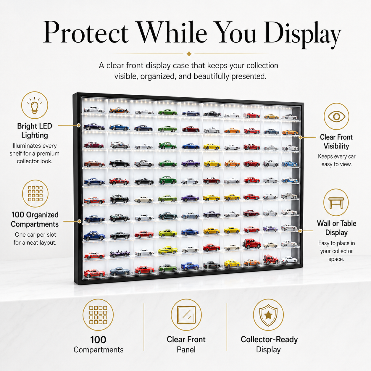 100 Compartments Display with Sliding Cover for 1:64 Scale