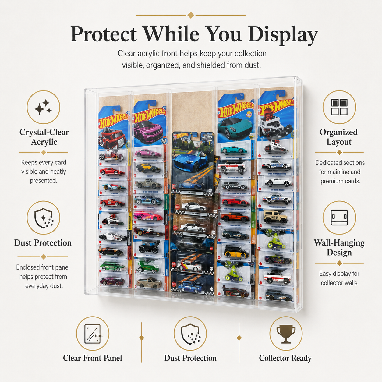 Wall Hanging Card Holder for 40 Mainline & 10 Premium Carded Hotwheels