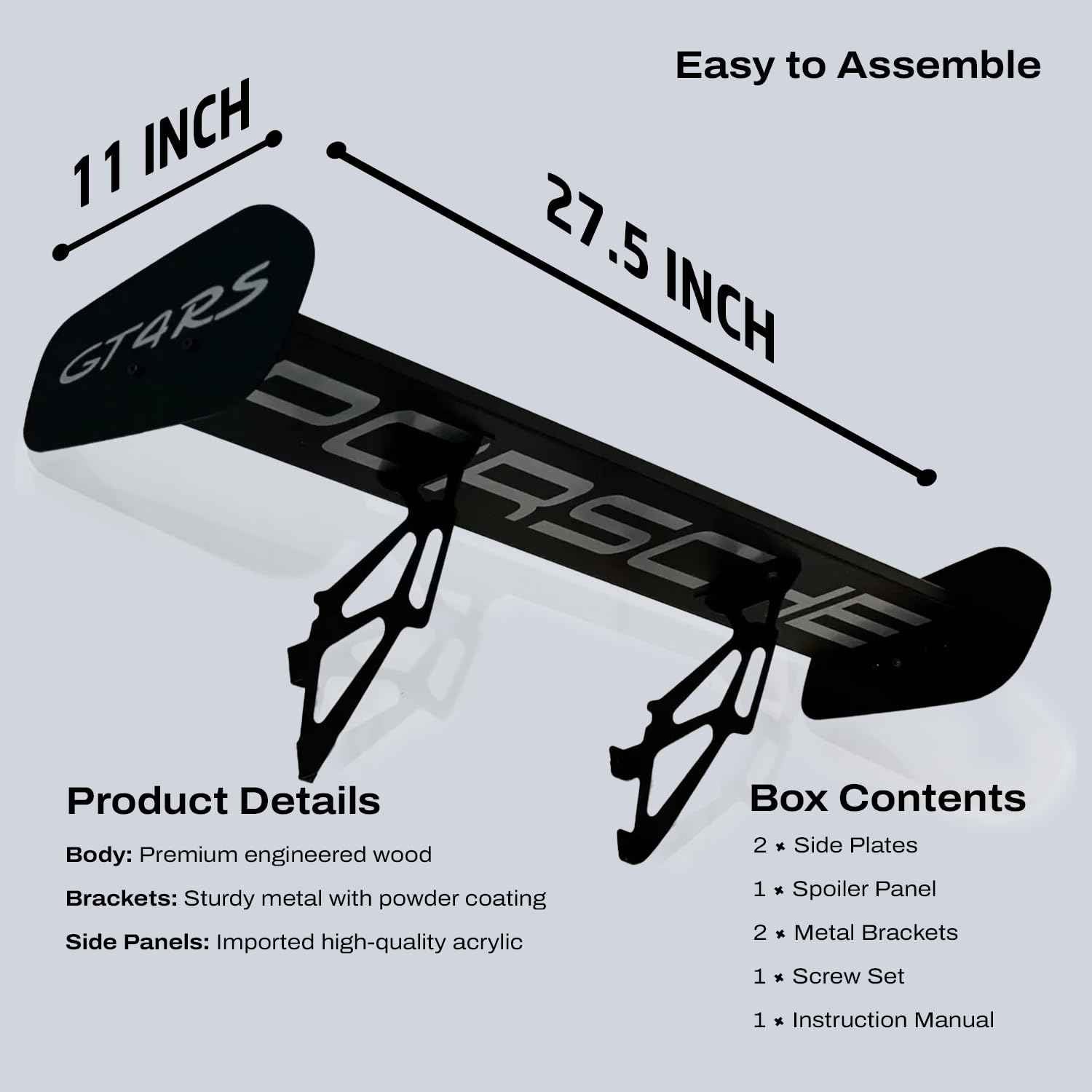 GT4 RS Spoiler Shelf for Wall –  Spoiler Shelf for Home, Office, Garage | Race Car Inspired Display Wall Shelf
