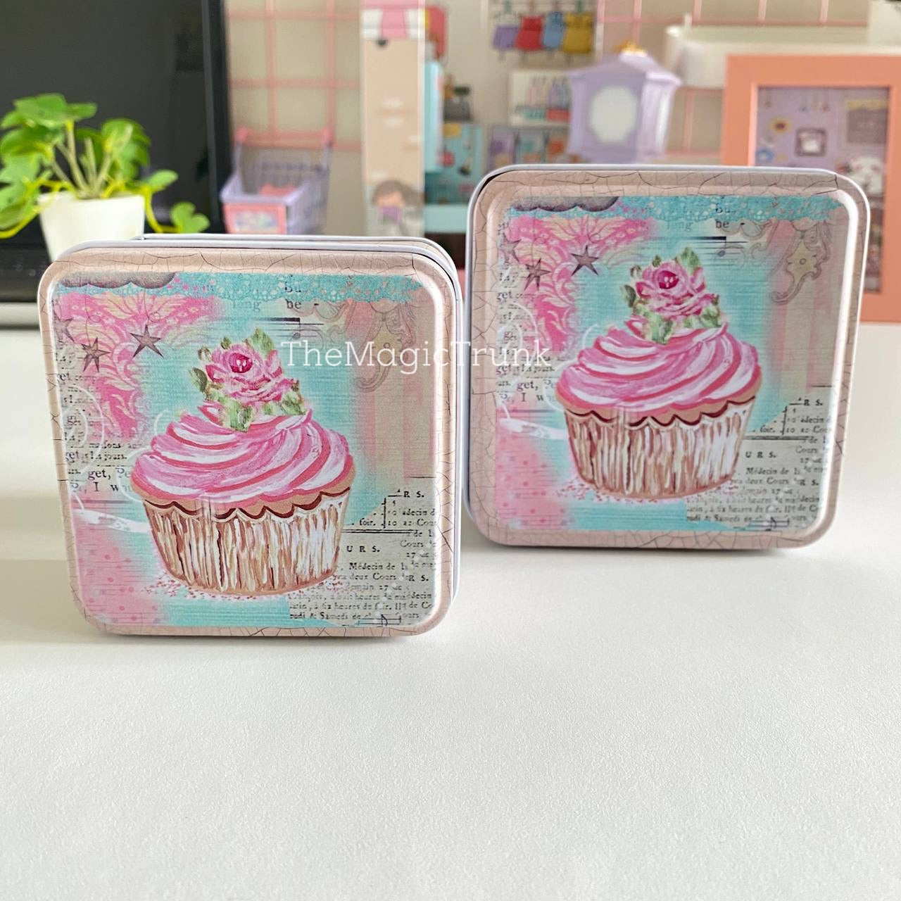 Cupcake Collectible Storage Tin Boxes 2 in 1 ( 2pcs )