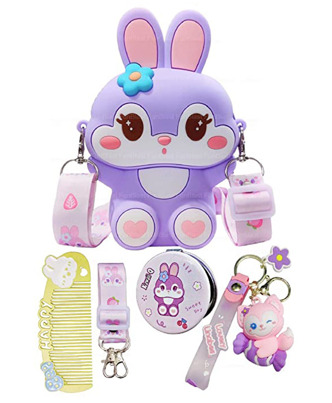 Bunny Silicon Sling Bag With Mirror Comb and Keychain ( 1 Combo Set )