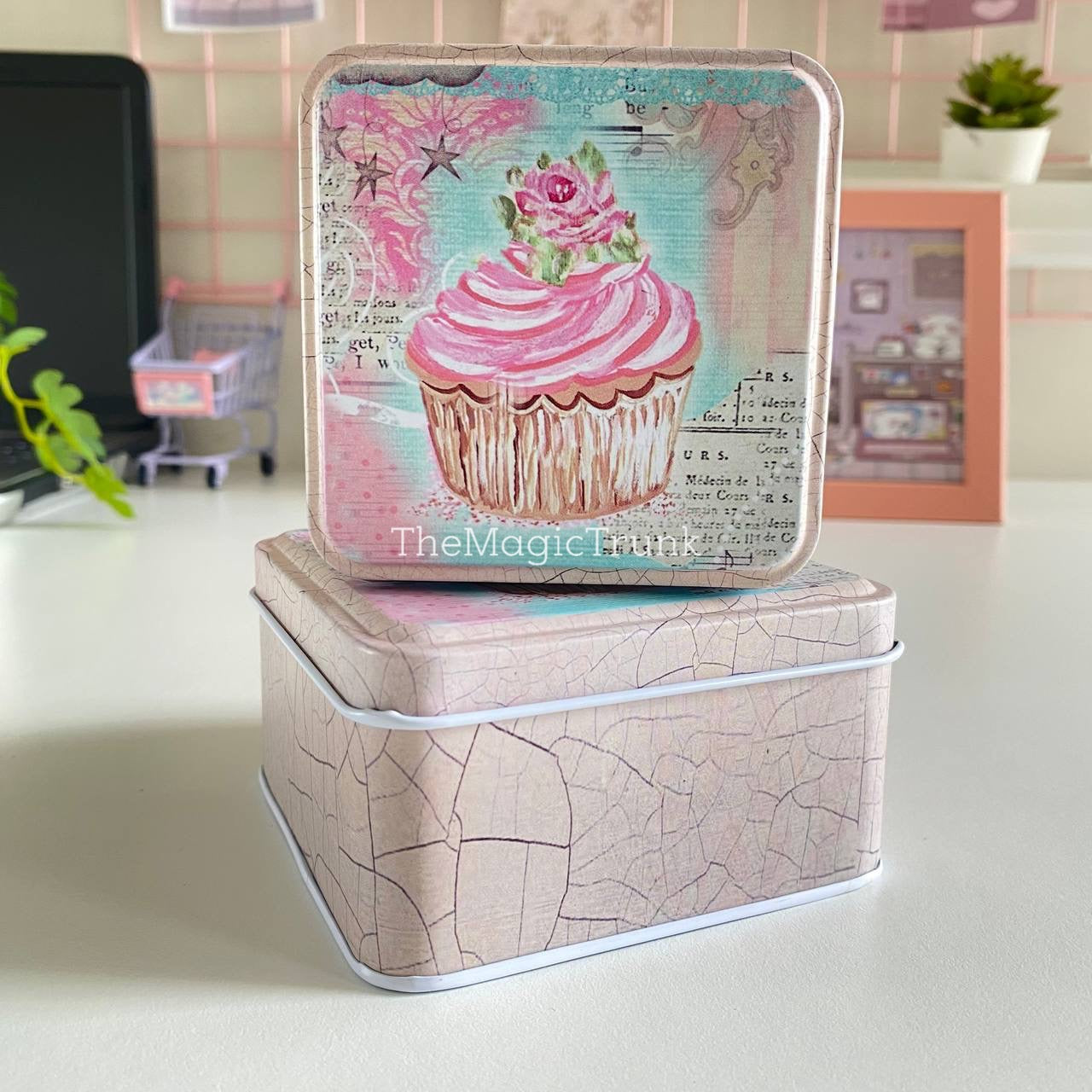 Cupcake Collectible Storage Tin Boxes 2 in 1 ( 2pcs )