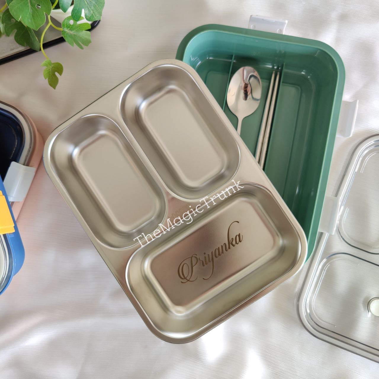 Personalized Stainless Steel Meal Bento Box 3 Section ( 1pc )