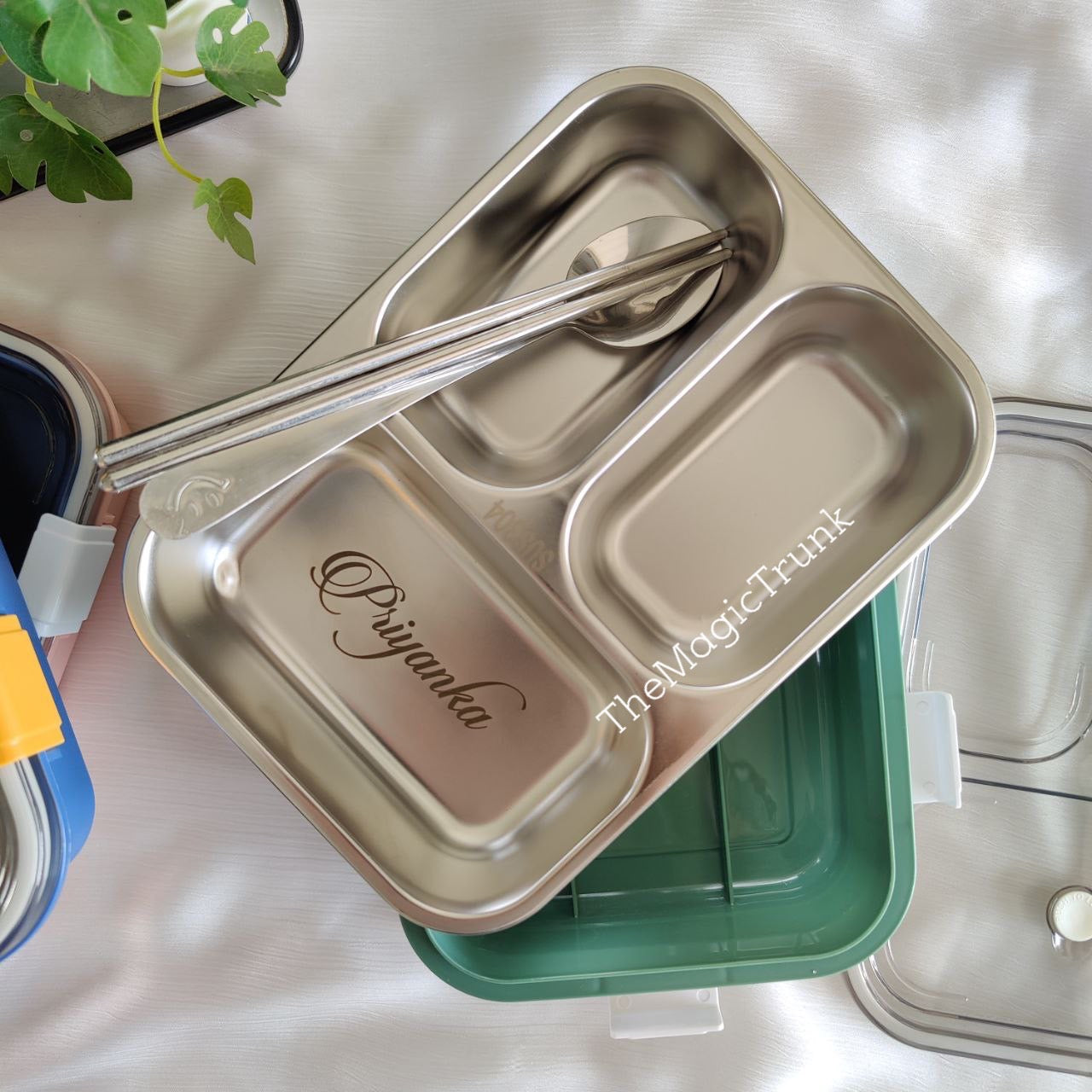 Personalized Stainless Steel Meal Bento Box 3 Section ( 1pc )