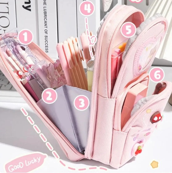 Kawaii Double Layer Multipurpose Pencil Stationery Pouch ( 1pc )