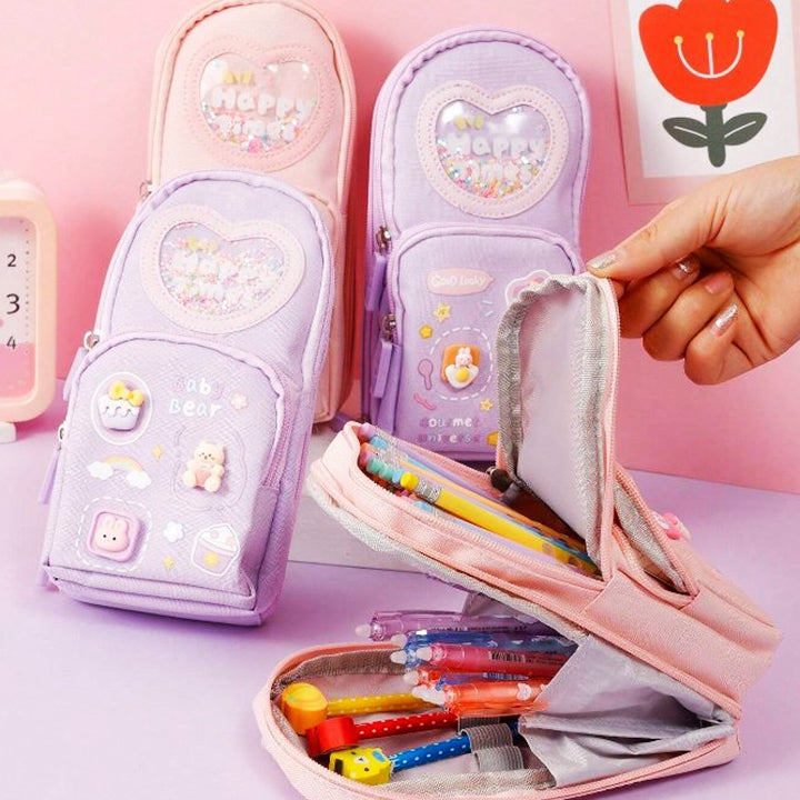 Kawaii Double Layer Multipurpose Pencil Stationery Pouch ( 1pc )