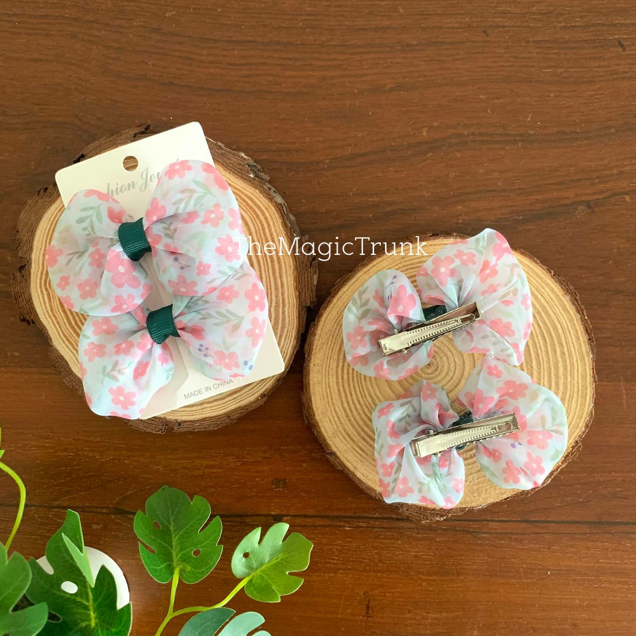 Floral Organza Bow clip ( 2 pcs )