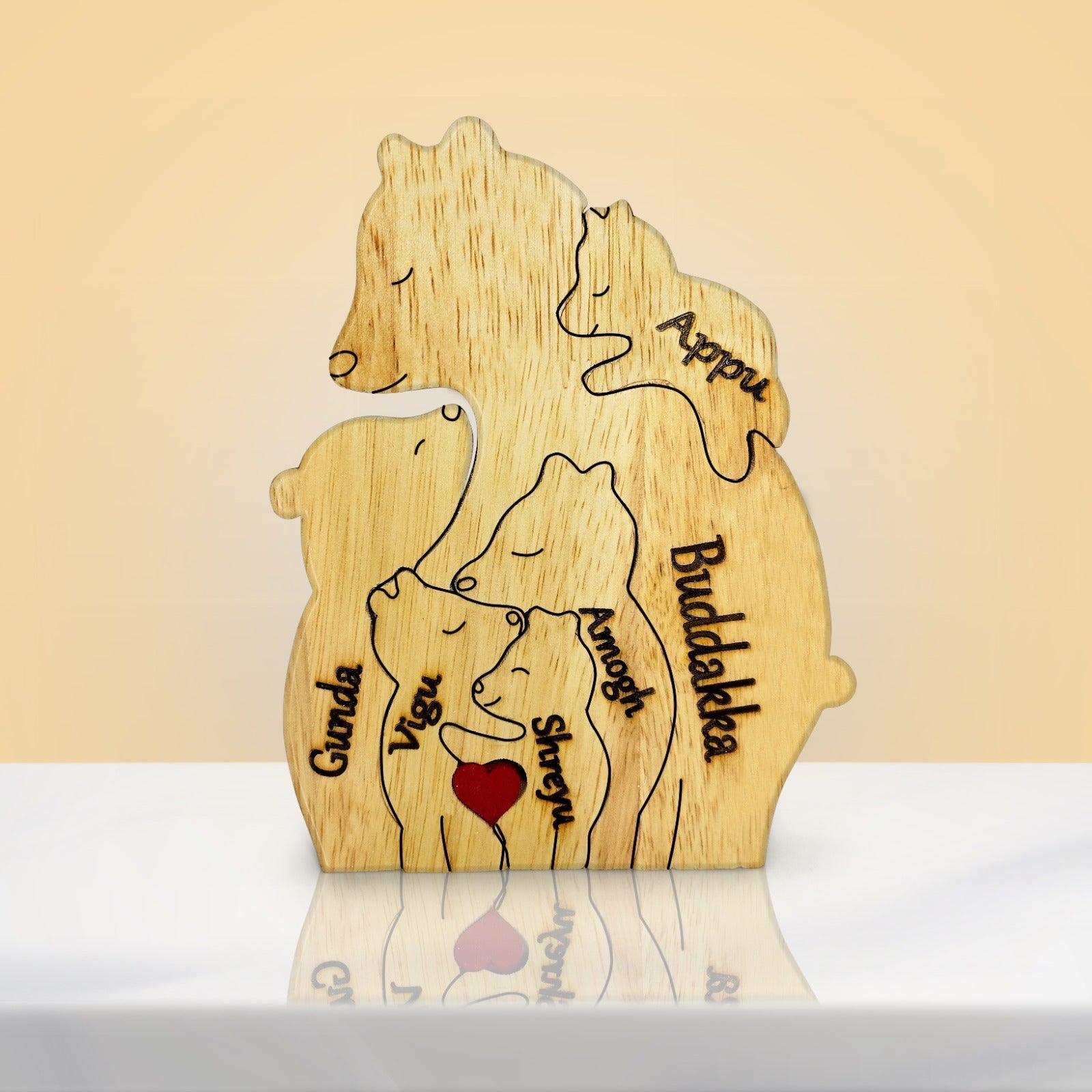 Customizable Wooden Bear Family