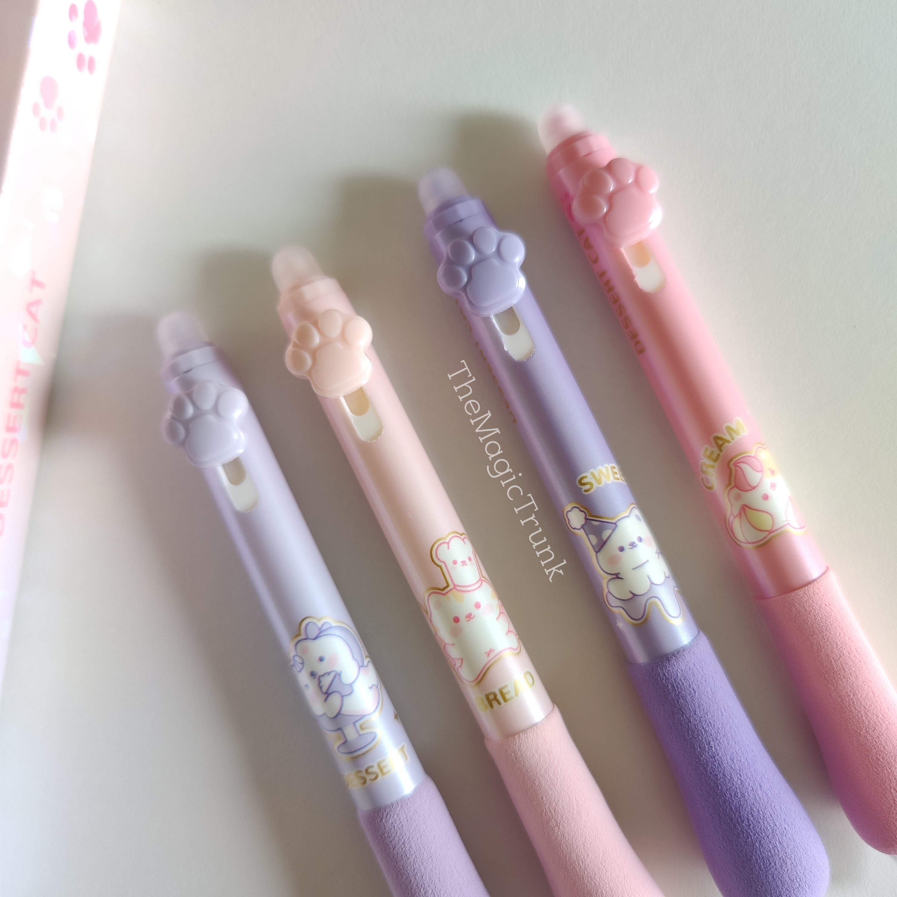 Dessert Cat Plush Grip Erasable Gel Pen Set ( 4pcs )